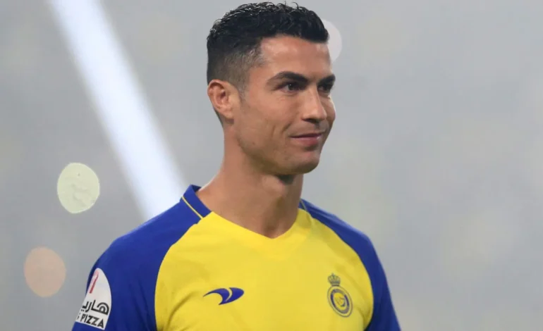 Ronaldo reacts as he scores in his first game of season for Al-Nassr